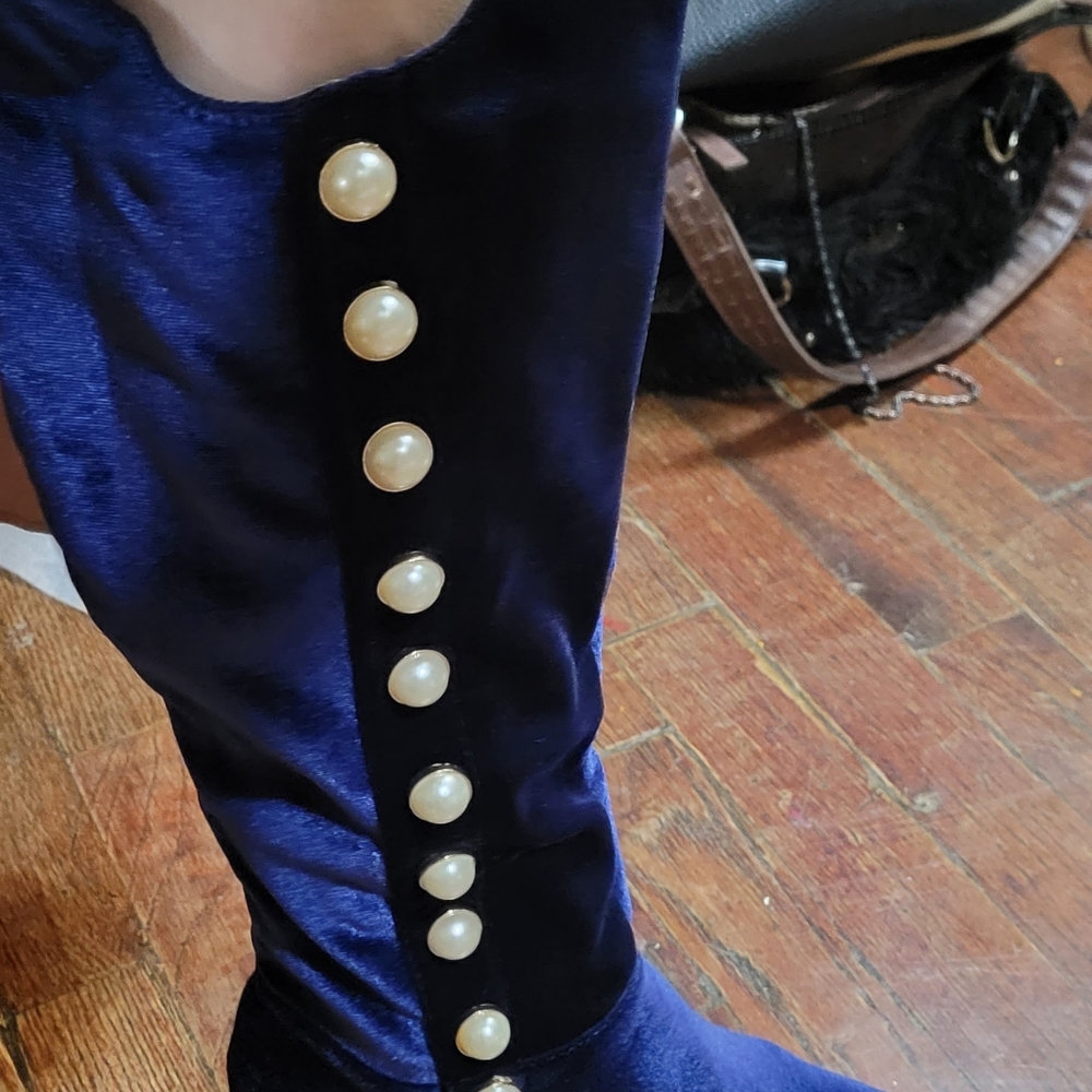 BLUE VELVET OVER KNEE BOOTS - Picture 8 of 9